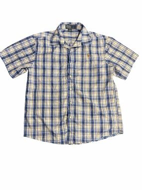 Ralph Lauren Blue and White Plaid Short-Sleeve Button-Down Shirt L
